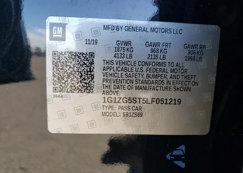 2020 Chevrolet Malibu Rs z USA, uszkodzony, nr VIN 1G1ZG5ST5LF051219